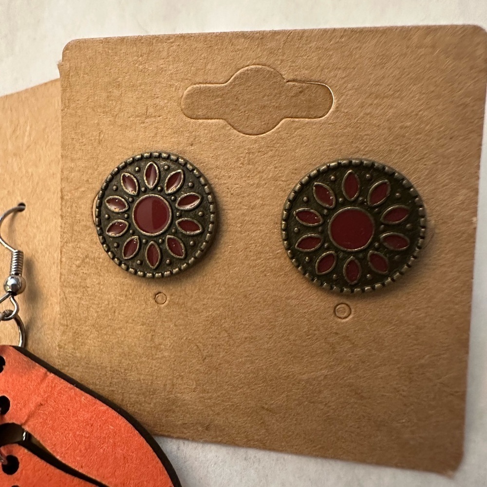 fall earring mix 3 pairš pumpkin, gobble, wooden, red artisan - Picture 3 of 4